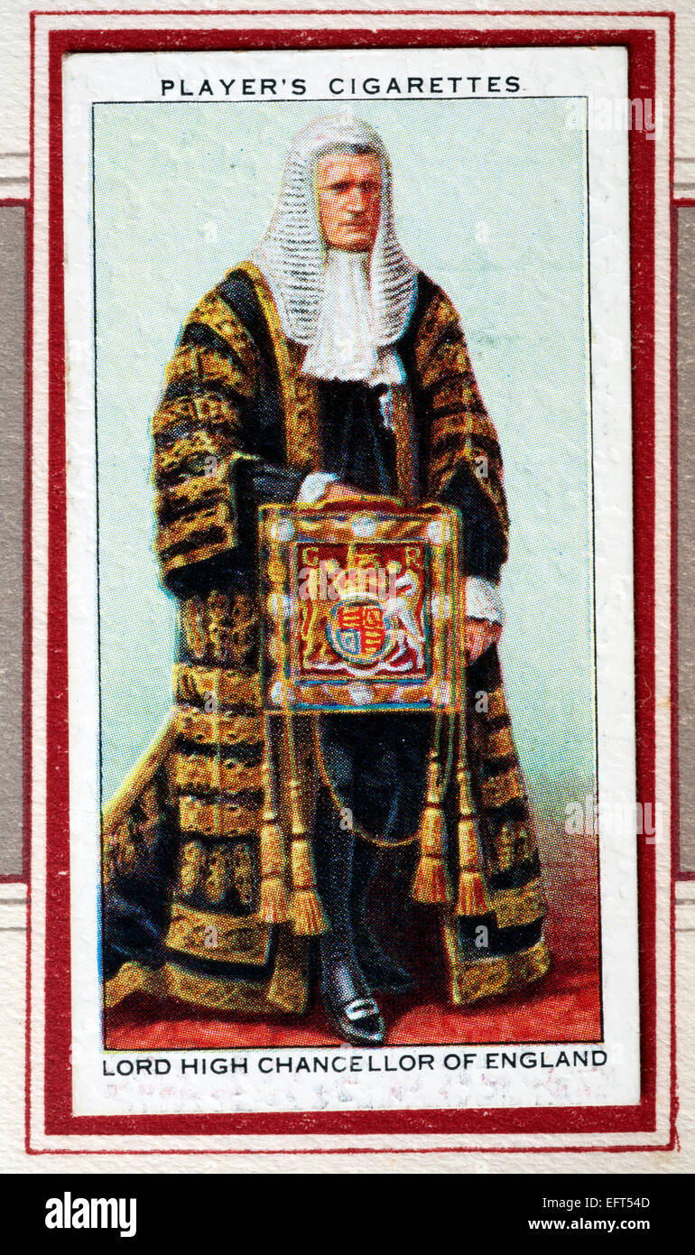 Player`s cigarette card - Lord High Chancellor of England. Stock Photo
